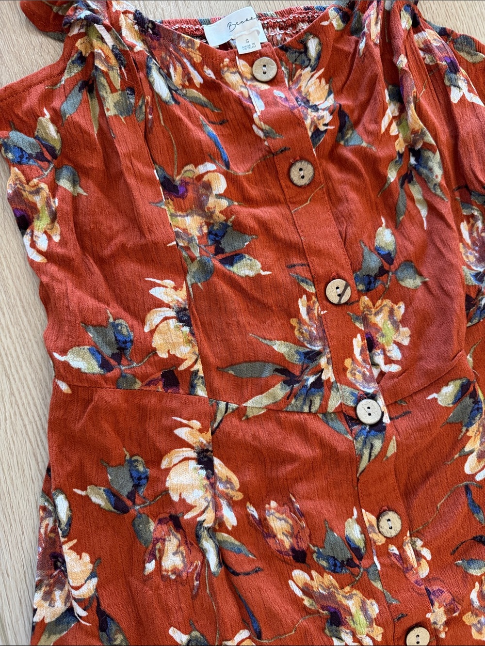Rust Floral Button-Front Maxi Dress with Ruffle Straps - Picture 2 of 2
